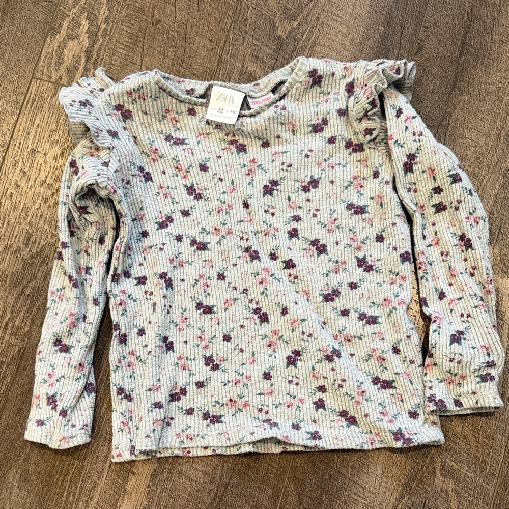 Zara Kids Long Sleeve Floral Top - Light Gray